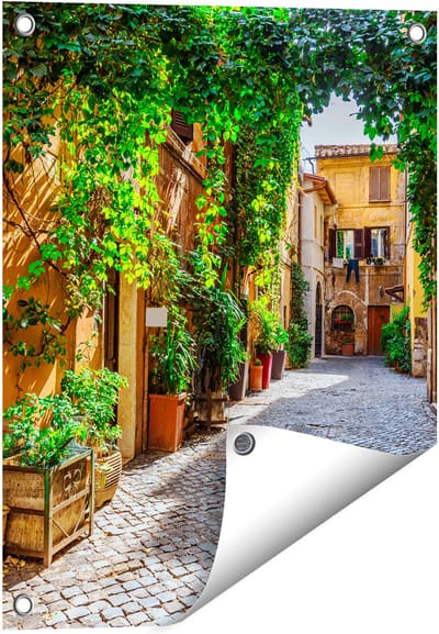 Gards Tuinposter Straatje in Rome met Groene Planten - 40x50 cm - Tuindoek - Tuindecoratie - Wanddecoratie buiten - Tuinschilderij