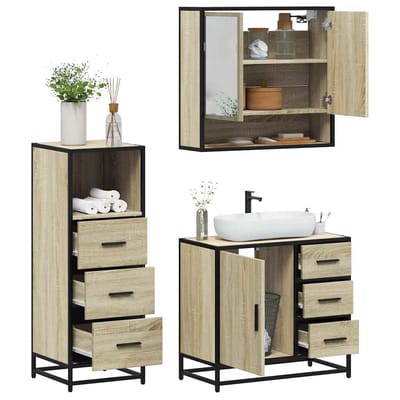 vidaXL - 3-delige - Badkamermeubelset - bewerkt - hout - sonoma - eikenkleurig