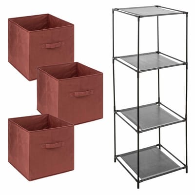Storage Solutions Opbergkastje Smartrack met kastmanden - 3x mandjes van stof - bordeaux rood - 34 x 98 cm - manden van 29 Liter