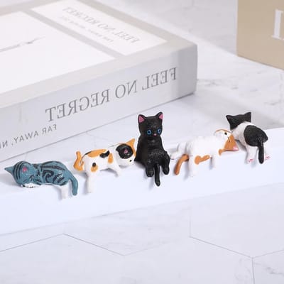 Schattige kattenfiguren set van 5, perfect als decoratie voor auto, bureau of als verzamelobject, miniatuur PVC figuren