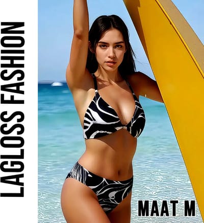 LaGloss® Zwart-Wit Tie-Dye Bikini Set – Halter Rugloos 2-delig Badpak voor Dames – Hoge Stretch Zwemkleding met Bandjes & Strepenprint – Maat M