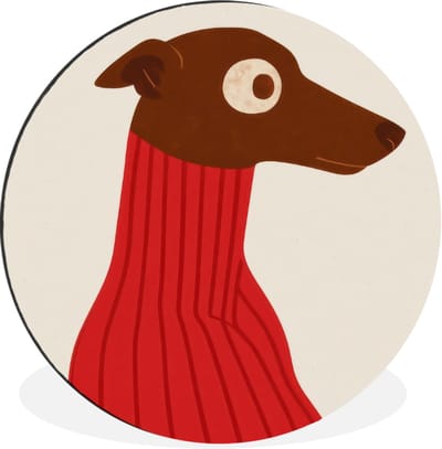 WallCircle - Wandcirkel - Muurcirkel - Silhouet - Hond - Trui - Rood - Aluminium - Dibond - 30x30 cm - Binnen en Buiten