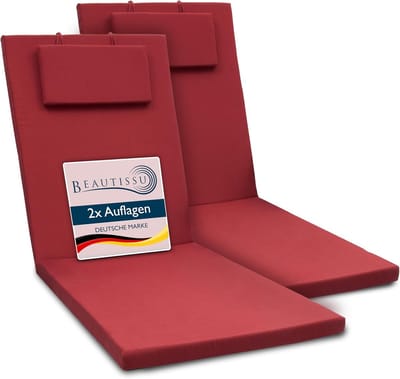 Beautissu 2x Kussen voor Ligstoel 200x60x5 cm Loft RL - Ligkussen UV-bestendige Ligstoelenkussen met Ritssluiting - Tuinmeubels Bekleding Rood