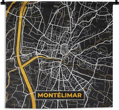 Wandkleed - Wanddoek - Kaart - Frankrijk - Stadskaart - Plattegrond - Montélimar - 180x180 cm - Wandtapijt