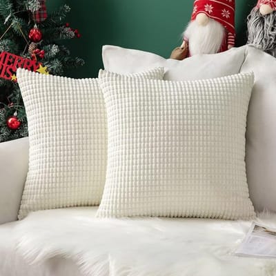 Famanu – Set van 2 stuks corduroy kussenhoezen ribfluweel 60 x 60 cm wit