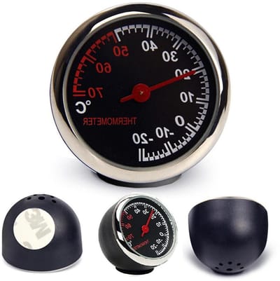 Automatische Thermometer - Temperatuurmeter Auto - Interieur Meten - Mechanisch Geen Batterij - 4 cm Diameter - Zwart