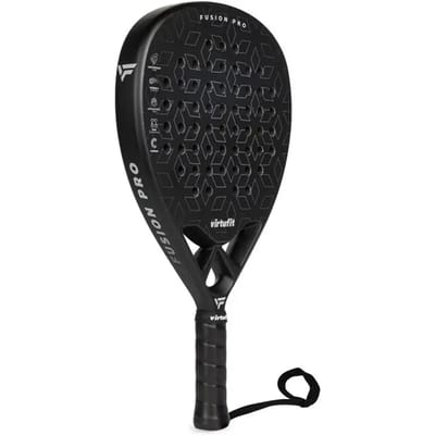 VirtuFit Fusion Pro Padel Racket - Zwart / Zilver - Druppelvormig Blad - 365 gram - EVA Hard Kern - 18K Carbon - Met Polskoord - Voor Gevorderden