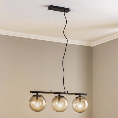 Lucande - hanglamp - 3lichts - Glas, metaal - H: 18 cm - E14 - rookgrijs, zwart
