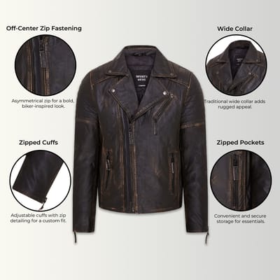 Heren Vintage Zwart Brando Double Cross Zip Leren Bikerjack - Fagernes
