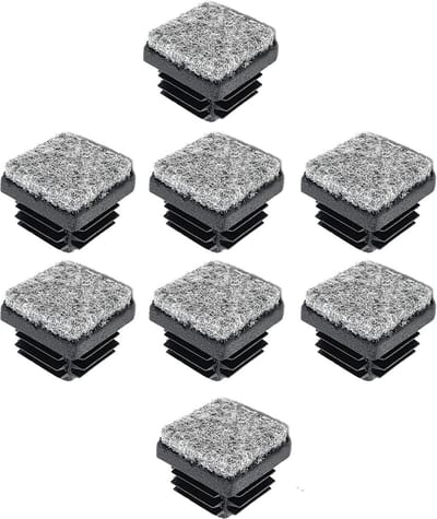 Vierkante Buisdoppen met Vilt voor Stoelpoten, 25x25 mm, 8 stuks