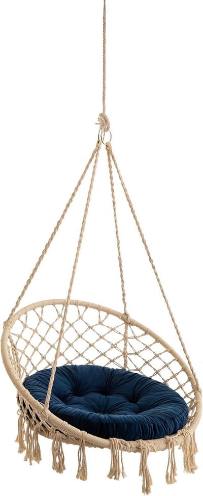 Rond zitkussen 65 cm marineblauw voor hangstoel en nestschommel - wasbaar buitenkussen