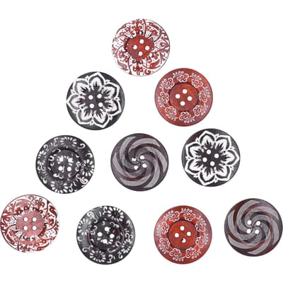 10 stuks Ronde Knoppen Gemengd Patroon Gravering 4-Gats Knop DIY Kunst Ambachten Benodigdheden