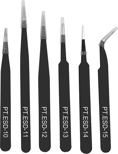 Epileer Pincet Set - 6-delig - Wenkbrauwen - Splinters - RVS - Zwart