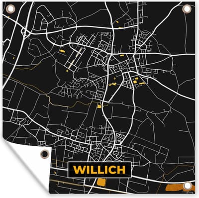 Tuin poster Black and Gold – Stadskaart – Willich – Duitsland – Plattegrond – Kaart - 200x200 cm - Tuindoek