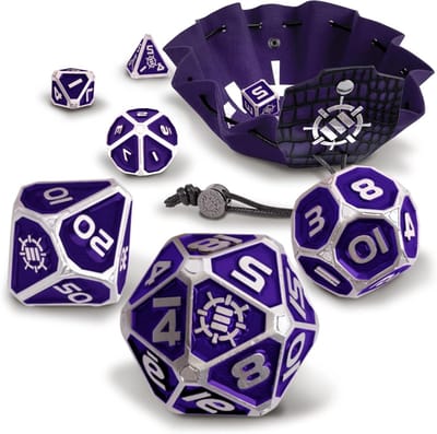 Metalen Dobbelstenen Set - RPG Dobbelstenen - Tafelspel Spelen - 2-in-1 Tas en Dienblad - 7 Stuks - Zwart
