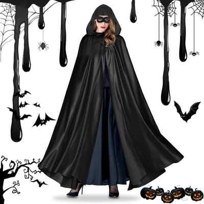 Zwarte Halloween Cape met Oogmasker voor Vampiers - Kostuum voor Volwassenen en Kinderen, Perfect voor Feestjes en Verkleedpartijen