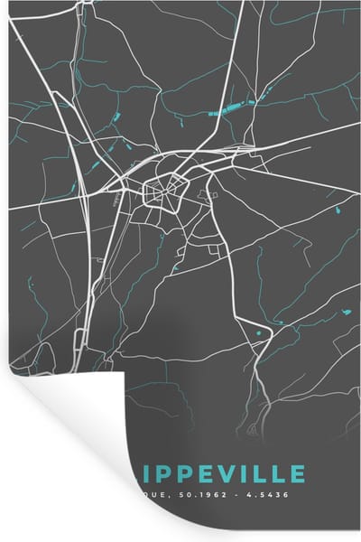 Muurstickers - Sticker Folie - België – Philippeville – Stadskaart – Kaart – Blauw – Plattegrond - 20x30 cm - Plakfolie - Muurstickers Kinderkamer - Zelfklevend Behang - Zelfklevend behangpapier - Stickerfolie