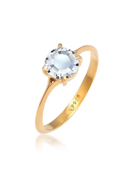 Elli - Ring - Damesring Solitair Verloving met Kristal van verguld 925 Sterling Zilver - Dames