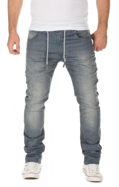 WOTEGA Heren Joggerbroek Noah – Katoen Stretch – Grijs – Jeanslook & Koordsluiting