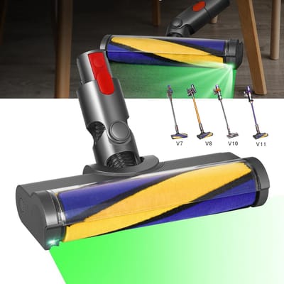Zachte Rolborstelkop Voor Dyson V7 V8 V10 V11 V15 - LED-Zachte Rollerreinigerkop - Met Groene Led-Reinigingslamp Voor Hardhout Marmer En Tegels