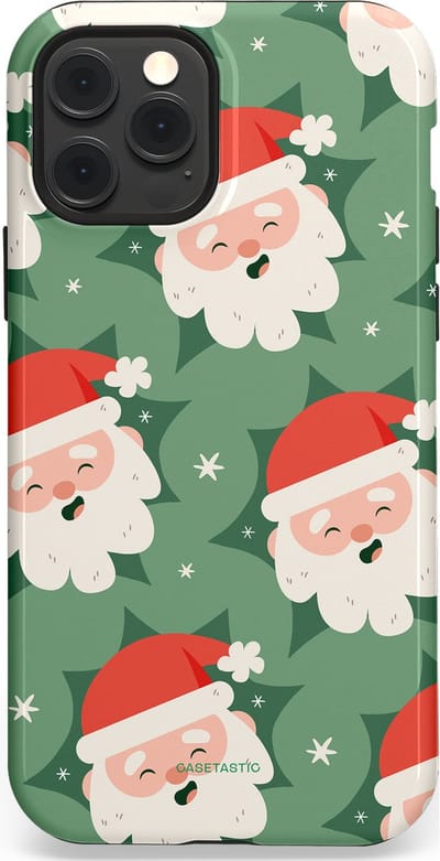 Casetastic hoesje geschikt voor Apple iPhone 12 / Apple iPhone 12 Pro - MagSafe - Dubbellaagse bescherming - Vrolijke Kerstmannen in de Sneeuw - Fashion Case - Saliegroen Wit Perzik Crème