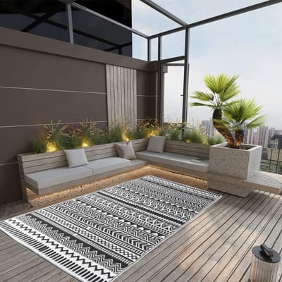 Buitentapijt - Outdoor kleed - Terras decoreren - Dubbellaags jacquard - 120x180 cm - Zwart