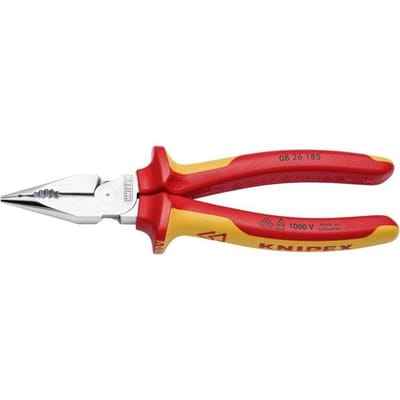Knipex VDE Geïsoleerde Spitse Combinatietang 185 mm – Verchroomd – Voor installatiewerk in krappe ruimtes – Extra grip & snijvermogen