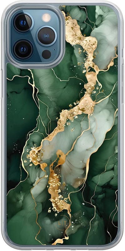Hoesje geschikt voor iPhone 12 - Marmer groen goud - 2in1 backcover - Marmer - Groen - Leuke Telefoonhoesjes