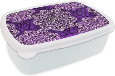 Broodtrommel Wit - Lunchbox - Brooddoos - Roos - Paars - Patronen - Barok - 18x12x6 cm - Volwassenen