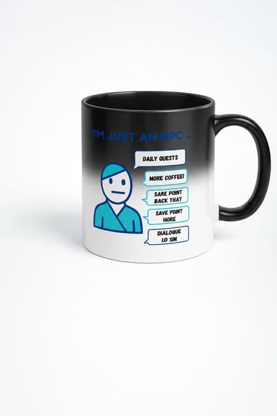 “Ik Ben Gewoon een NPC – Daily Quests Meer Koffie” Black Magic Mok – 330ml Warmtegevoelige Koffiemok – Grappig Gamer Design – Perfect Cadeau voor Gamers