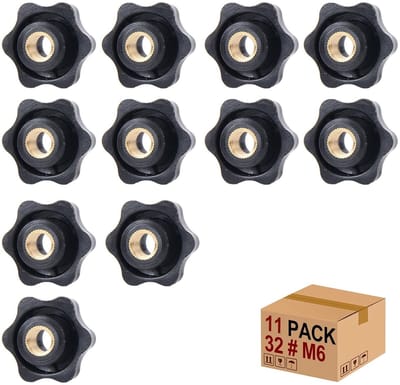 Set van 11 M6 x 32 mm Stervormige Gripmoeren met Knop, Voor Machinebevestiging en Klemtoepassingen