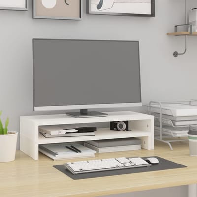 vidaXL - Monitorstandaard - (52-101)x22x14 - cm - massief - grenenhout - wit
