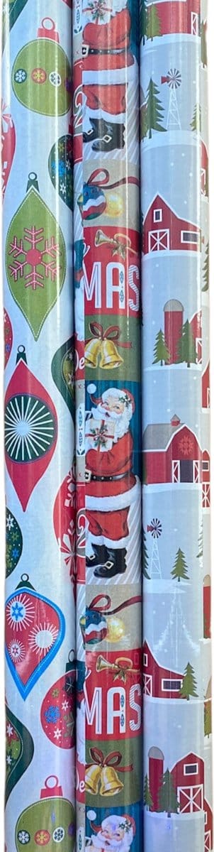 FESTIVE GIFTS Inpakpapier - Cadeaupapier - 200 x 70cm - 3 rollen - Kerst - Luxe Cadeauverpakking - Kleurrijk