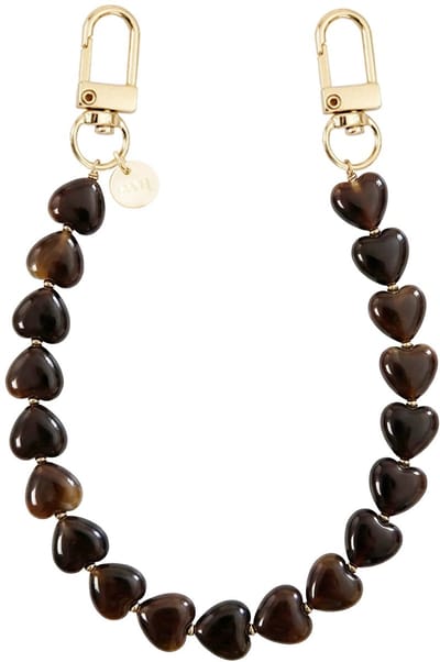 xoxo Wildhearts telefoonkoord - Sweetheart Brown - Geschikt voor iPhone - Geschikt voor Samsung - Universeel - Phone cord - Telefoonketting - Korte hartjes ketting met gouden details - Koord voor telefoon - Bruin