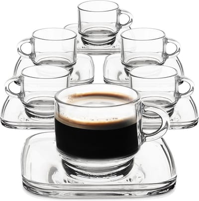 Kop en Schotel Glas 75 ml 6 stuks - Koffiekopjes - Theekopje - Kopjes - Theemokken - Mokken