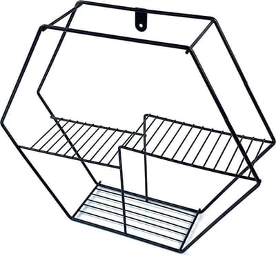 Wandrek zeshoekig van WDMT™ | 40 x 40 x 10 cm | Metalen zeshoekige wand decoratie | zeshoekig | Industriële wandrekken van metaal | Eenvoudig te bevestigen | Zwart