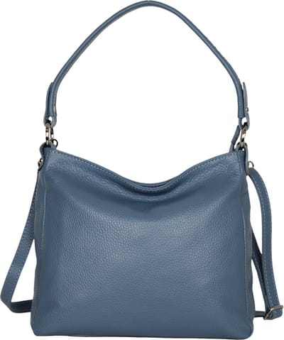 AmbraModa GLX35 - Italiaans handtas schoudertas crossbodytas van echt leer ijsblauw donker