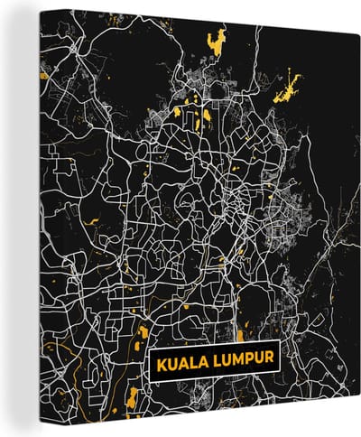 Canvas Schilderij Kuala Lumpur - Stadskaart - Plattegrond - Goud - Kaart - 20x20 cm - Wanddecoratie