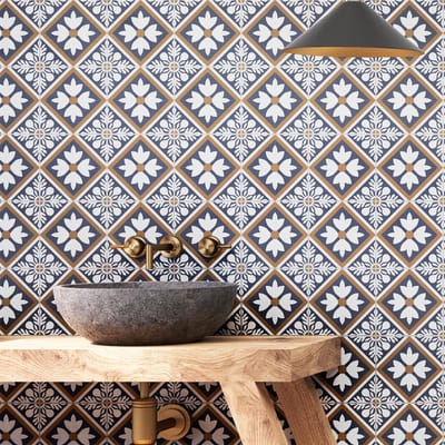 Zelfklevende tegelmuurstickers voor keuken en badkamer - 24 cementtegelstickers, Azulejos Beatriz Design - 24 stickers, 10x10cm