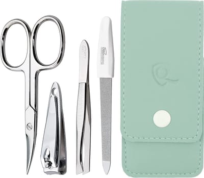 marQus Solingen Duitsland Manicureset - 4-delig inclusief schaartje, nagelvijl, nagelknipper en pincet - met koffer - perfect voor hem of haar - thuis of op reis , Mint