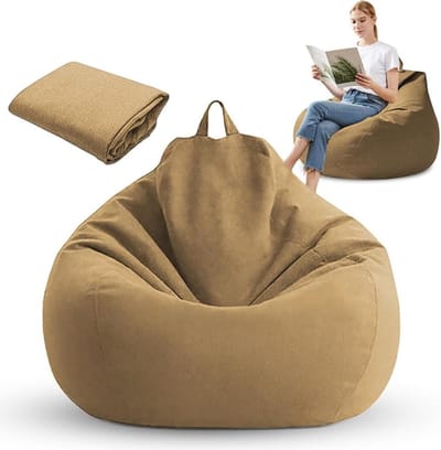 XL Bean Bag Hoes Zonder Vulling (100x120 cm) - Outdoor Zitzak voor Volwassenen en Kinderen, Geschikt voor Gaming, Woonkamer en Tuin, Koffiekleurige Linnen Katoen