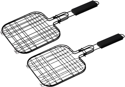 BBQ Collection Hamburgerrek - 2x - 20 x 20 cm - staal - zwart - antiaanbaklaag - hamburger grill