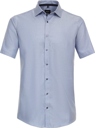 VENTI modern fit overhemd - korte mouw - dobby - blauw - Strijkvrij - Boordmaat: 38