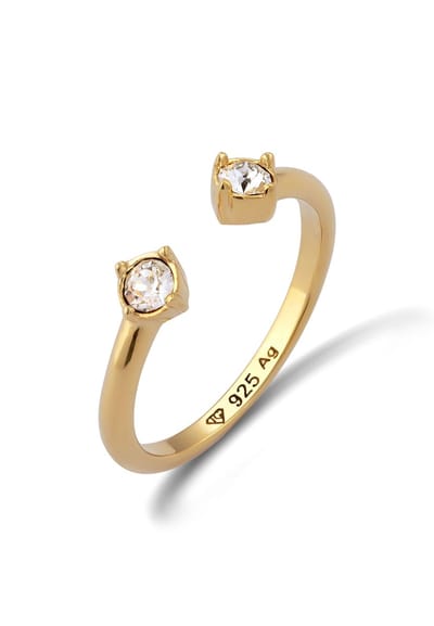 Elli - Ring - Ring met Stenen Vrouwen Open Glazen Kristallen Xirius Geslepen Wit 925 Sterling Zilver Verguld - Dames
