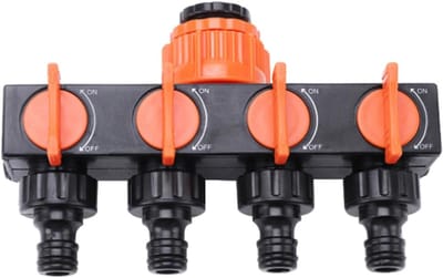 Slang Splitter - Water Verdeler - Tuin Besproeien - Vier Weg Verdeling - 18 x 13 x 6.5 cm - Zwart