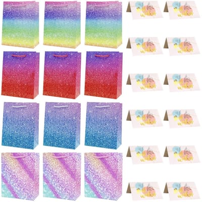 Dailygoods- Geschenkzakjes 12 stuks - Papieren Zakjes 23 x 18 x 10 cm - Wenskaarten 12 stuks - Creatieve Verpakking - Duurzaam Papier - Geschikt voor Verjaardagen - Cadeauzakjes