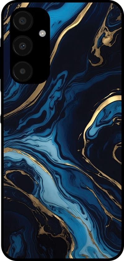 Smartphonica Telefoonhoesje geschikt voor Samsung Galaxy A25 met marmer opdruk - TPU backcover case marble design - Goud Blauw geschikt voor Samsung Galaxy A25