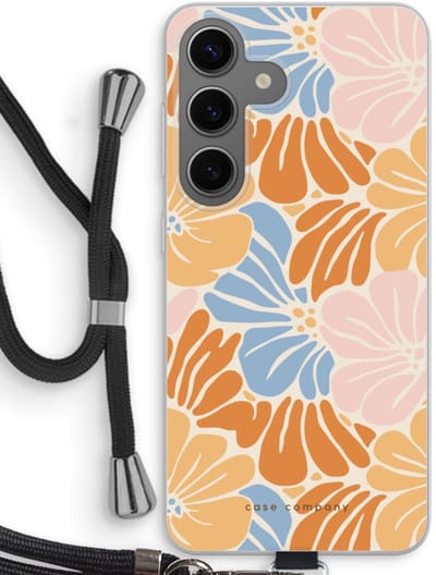 Case Company® - Hoesje met koord geschikt voor Samsung Galaxy S24 hoesje met Koord - Flowers Pattern 2 - Telefoonhoesje met Zwart Koord - Bescherming aan alle Kanten en Over de Schermrand