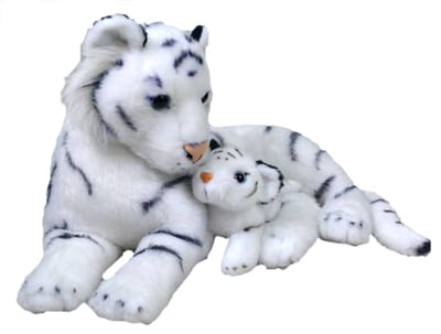 Wild Republic Tijger knuffel - wit - met jong knuffel - 38 cm - knuffeldier