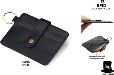 Bob Online ™ - 1 Stuk – Zwart - RFID Karthouder – RFID Pasjeshouder – Leer RFID Kredietkaart Houder met Sleutelhouder – RFID Card Holder with Key Ring – RFID-sleutelhanger met Pasjesbescherming – RFID Beveiligd Portemonnee – RFID Wallet Leather